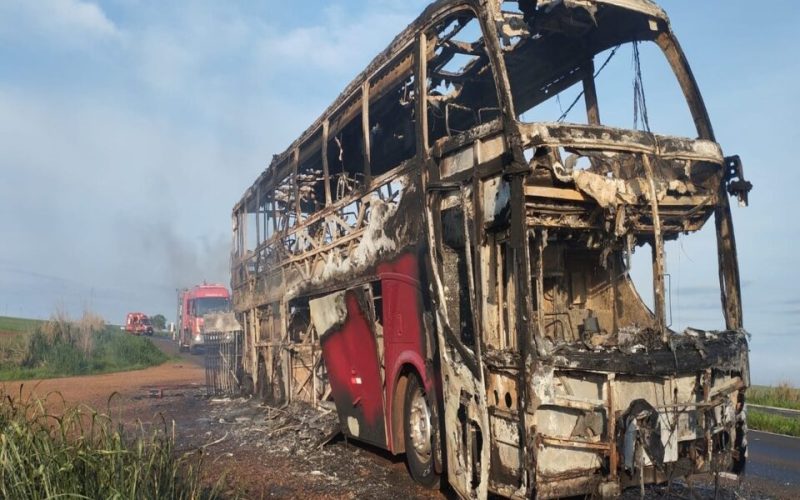 Ônibus que levava 32 passageiros pega fogo entre Jataí e Rio Verde